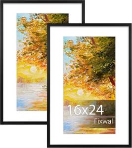 lot 442152 image: Fixwal 16x24 Picture Frame, Fits 14x20 with Mat or 16x24 Without Mat, Black