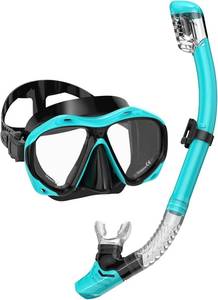 lot 442170 image: Snorkeling Gear for Adults, Panoramic Wide View Mask Dry Snorkel Set, Leak-Proof and Anti-Fog Snorkel Kit with Mesh Bag