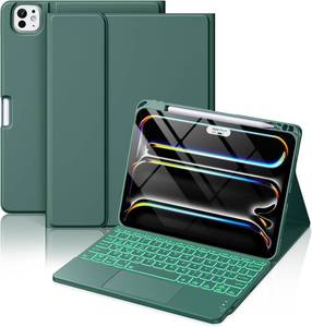 lot 442171 image: Hamile for iPad Pro 11-inch Case with Keyboard (M5M4) - Magnetic Wireless Detachable Keyboard with Multi-Touch Trackpad 7 Colors Backlit Stain Proof Folio Cover for Pro 11 Inch 2025 2024 - Pine Green