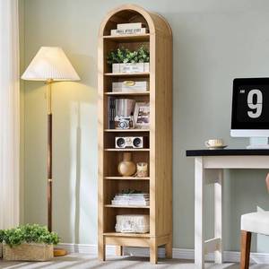 lot 101344 image: Retails for $180 IFGET 71 Tall Arched Bookshelf, 8 Tiers Arch Bookcase with Storage, Modern Farmhouse Book Shelf with Adjustable Shelves, Wood Bookshelf wOpen Display Shelves for Living Room, Office (Natural)