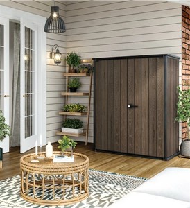 lot 101646 image: Retails for $429 Keter Walnut Vertical Storage Shed - 55 x 26 x 64