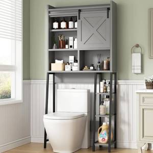 lot 201147 image: Retails for $110 Shintenchi Over The Toilet Storage Cabinet, Bathroom Storage Cabient with Sliding Doors, Bathroom Storage Shelf Organizer with Adjustable Shelf and Anti-Tip Device, White