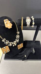 lot 100 image: Jewelry Lot - Necklace, Earrings, Bracelets and Watch