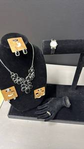 lot 103 image: Fashion Jewelry Lot -Necklace, Earrings, Watch and Ring