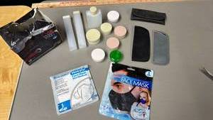 lot 128 image: Personal care lot - KN95 Face Mask, 3-Layer Fabric Mask, Venom Steel Nitrile Gloves about 13 full, Travel Bottles, Soft Eye Glass Cases