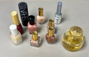 lot 129 image: Beauty Cosmetics Lot -  Nail Polish and Ralph Lauren Glamorous perfume bottle ( over half full)