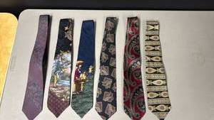 lot 136 image: Lot of 6 Neck Ties with Patterned Designs