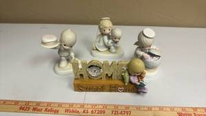 lot 139 image: Precious Moments Home Sweet Home Figurine Set with Clock and 3 other Pieces