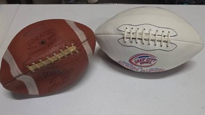lot 752 image: Vintage Franklin Joe Namouth football and a Salt City Bowl Gila Monsters Blue Dragons 2010 football