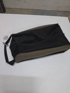 lot 758 image: Black and Tan Nylon Golf Shoe Bag with Zippered Compartments