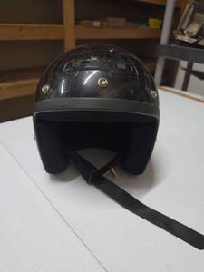 lot 775 image: Open-Face Motorcycle Helmet Black with Chin Strap