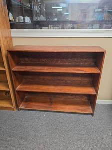 lot 5 image: Wood Bookcase 3-Shelf - 47.5 W x 11.75 D x 40.5 H - bottom shelf is 13 H, middle is 12 H, top is 10 H
