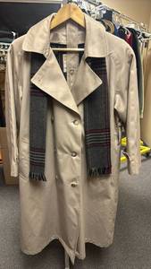 lot 205 image: London Towne Womens Button Front Coat with Plaid Scarf