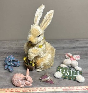 lot 502 image: Easter Bunny Decor - ceramic, wood and natural fibers