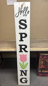 lot 504 image: Double sided Hello Spring & Every Bunny Welcome Wooden Front Porch Sign