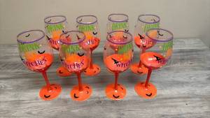 lot 518 image: Pier 1 Drink Up Witches Halloween Wine Glasses Set of 8