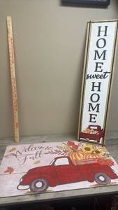 lot 527 image: Home Sweet Home Wood Sign with Fall Truck Design Welcome Door Mat