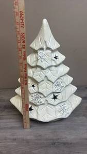 lot 540 image: Ceramic Christmas Tree with Snowflake and Star Details - open back to hold a candle or light -  approx 23 H