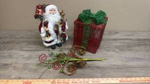 lot 543 image: Christmas Decor - Santa, Red and Green Gift Box and Floral Picks