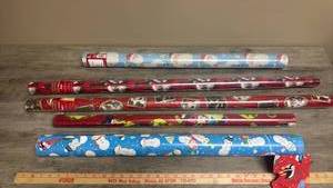lot 547 image: Lot of 5 Christmas Holiday Gift Wrap Rolls - Snowmen and Santa Designs