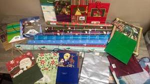 lot 550 image: Lot of 16 Christmas Gift Bags and 6 rolls of Wrapping Paper Holiday Assorted
