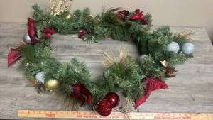 lot 557 image: Christmas Wreath Garland Greenery with Ornaments, Bows and Decorations