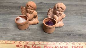 lot 565 image: Terracotta Angel Figurine Candle Holders