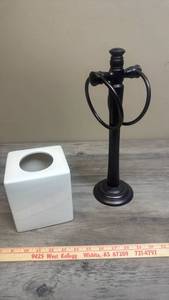 lot 575 image: Black Pedestal Towel Ring Holder with White Ceramic Tissue Holder