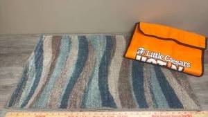 lot 607 image: Little Caesars Pizza  Hot-N-Ready Pizza Transport Bag, and Blue, Brown and Tan Rug