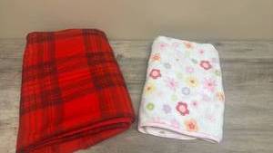 lot 613 image: Red Plaid and Floral Throw Blankets