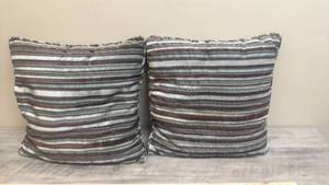 lot 617 image: 2 Striped Decorative Pillows Brown, Green, Sage and Mint Horizontal Stripes