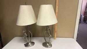 lot 619 image: 2 Table Lamps with Cream Shades and Metal Base
