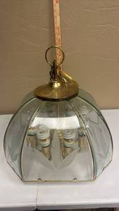 lot 622 image: Pendant Light Fixture with Glass Shade and Brass Hardware  (will need a deep clean)