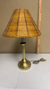 lot 624 image: Table Lamp with Woven Basket Shade and Brass Base