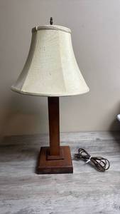 lot 625 image: Table Lamp with Wood Base and Cream colored lamp shade