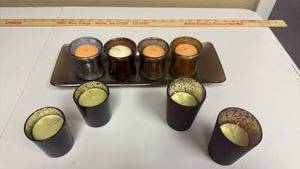 lot 627 image: Scented Candle Lot 8 Piece Set Glass Container Various Colors