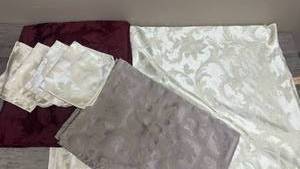 lot 667 image: Damask Tablecloths and Napkins Lot, Cream, Beige and Burgundy