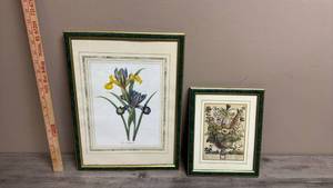 lot 672 image: Lot of 2 Framed Botanical Prints Iris and Flower Arrangement Art