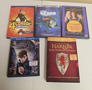 lot 320 image: Kids and Family DVD Lot 5 Films including 4 Classic Cartoons, Finding Nemo, Hocus Pocus, Fantastic Beasts and Narnia