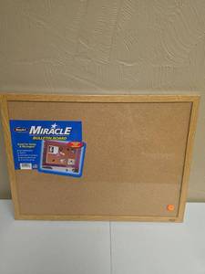 lot 325 image: RoseArt Miracle Bulletin Board 17 x 27 Cork Surface Wood Frame - new in wrapper