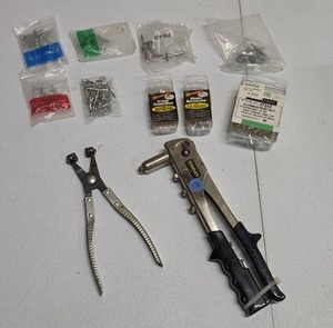 lot 826 image: Stanley Rivet Tool Lot with Pop Rivet Gun, Rivets, and Fasteners