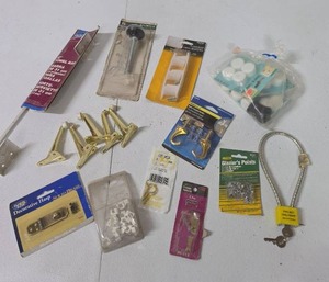 lot 862 image: Hardware Lot - Towel Bar, Hinges, Glazier Points, Door Coil Fasteners and more