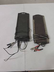 lot 888 image: Coleman Solar Battery Charger 1.5W 12VDC and Thunderbolt Solar Charger Lot  (the coleman is missing one of its connectors)