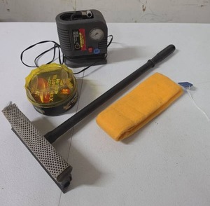 lot 889 image: 12V Portable Air Compressor 300 PSI, Car Wax, Squeegee, and a Shammy cloth