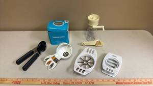 lot 405 image: Kitchen Gadget Lot - Tupperware Chop N Prep Chef, Measuring Cups, Apple Slicer, Egg Slicer, Nut Chopper