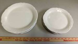 lot 411 image: White Dinner Plates with Embossed - 4 large, 4 small