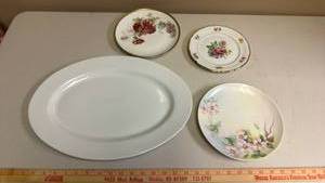 lot 413 image: Large Oval Platter and 3 Decorative Porcelain Plates