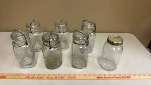 lot 431 image: Ball IDEAL Locking Lid Mason Jars with Wire Bails Qty 7 Quart Size