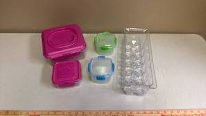 lot 454 image: Locking food storage containers and a refrigerator egg tray