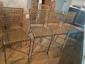 lot 910 image: Woven Wicker Chairs Set of 4 with Metal Frame.  39 x 17 x 16